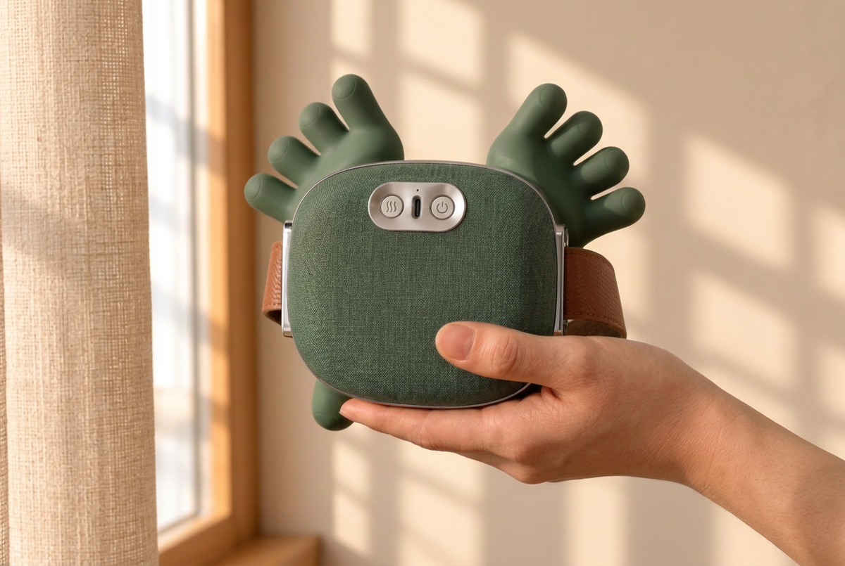 HandRelax posé sur l’épaule, ses doigts verts sur la nuque